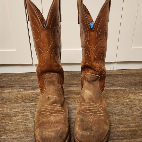Dingo Square Toe Brown and tan Suede and  Leather Cowboy Boots Mens Size 8 - Picture 2 of 7